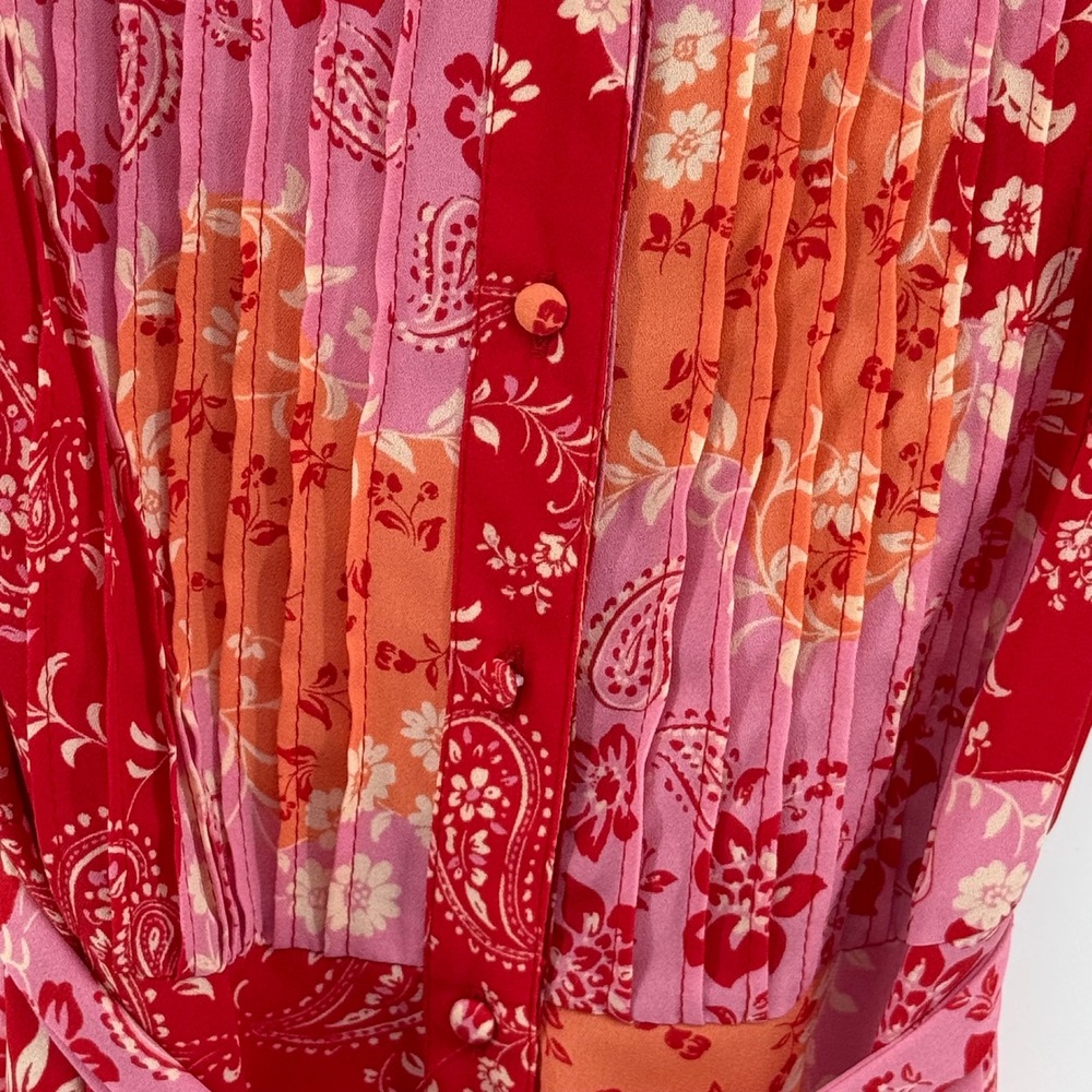 Nanette Lepore Cottagecore Red Pink Floral Paisley‎ Pintuck Shirt Dress Size 8 - Picture 4 of 4